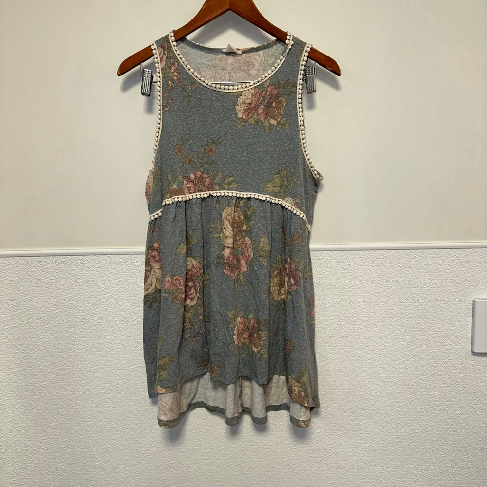 143 Story By Line Uo Women's Grey Pink Floral Tunic Top Size L